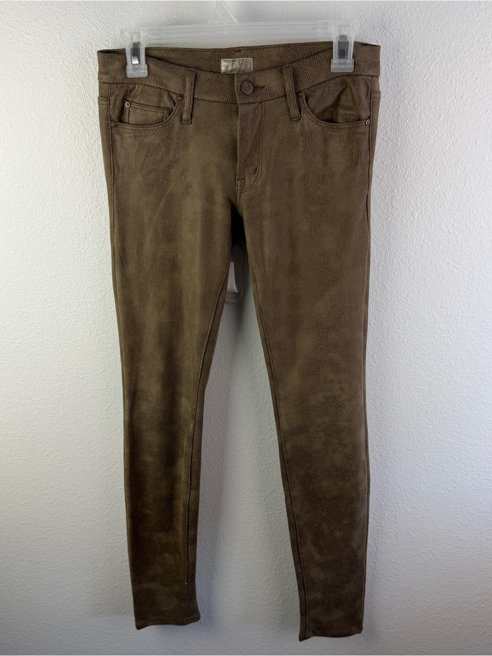 MOTHER The Looker Skinny Faux Suede Pants – "Crackle Tan" Brown Wash Size 27